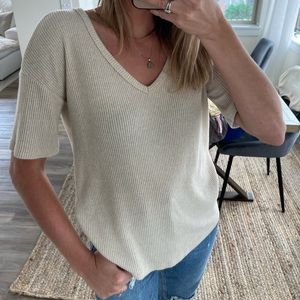 Ribbed Short-Sleeve Top in Cream